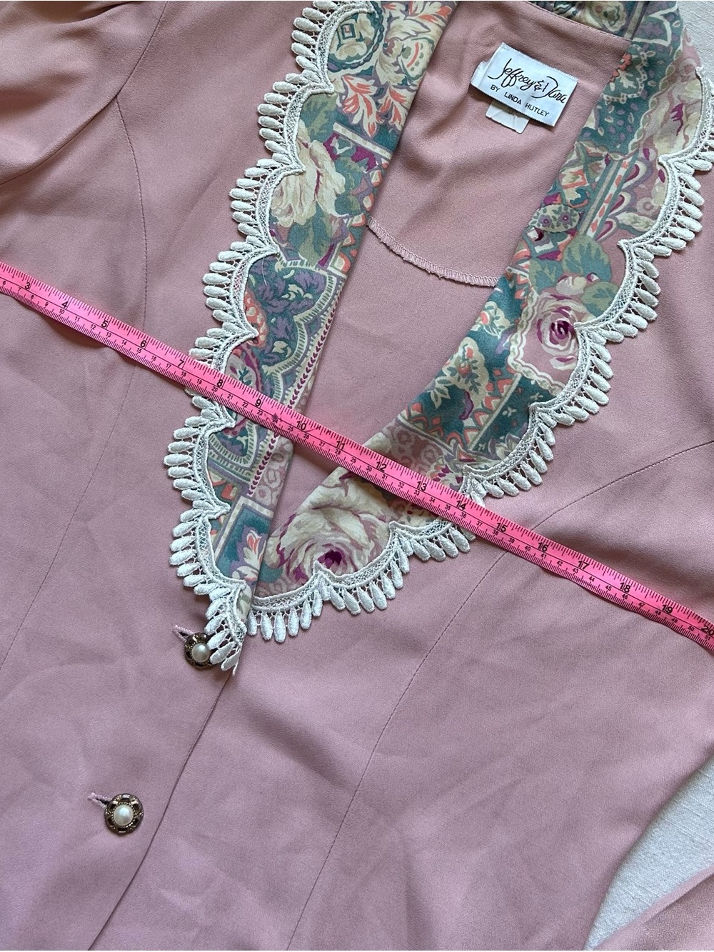 True Vintage Pink Floral-Trim Women's Blouse Blazer Jeffrey & Dara Tapestry - Picture 6 of 7